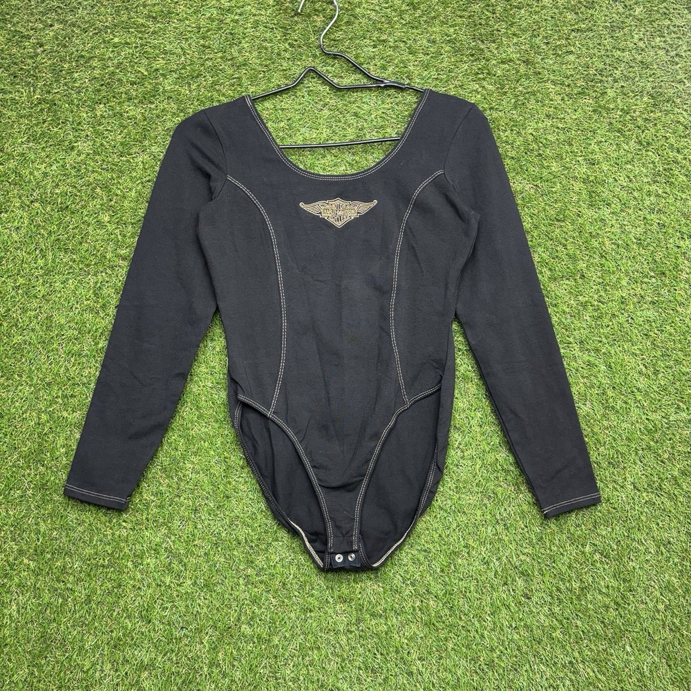 Harley-Davidson One Piece Bodysuit Womens Medium Embroidered Solid Long Sleeve